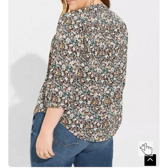 Torrid Harper Studio Crepe De Chine Rorschach Floral 3/4 Sleeve Blouse Size 1 - Picture 3 of 10